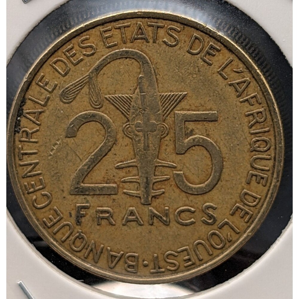 West African States 25 Francs – 2015 – Stylized Mask Design – Circulated